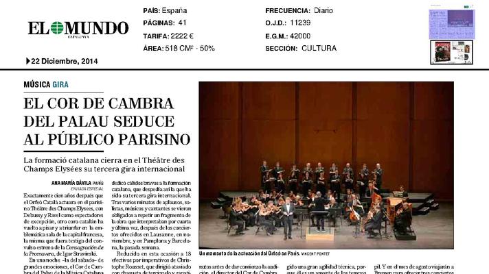 El Cor de Cambra del Palau seduce al público parisino