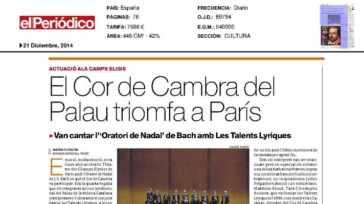 El Cor de Cambra del Palau triunfa en París