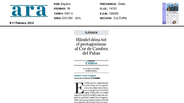 Händel da todo el protagonismo al Cor de Cambra del Palau