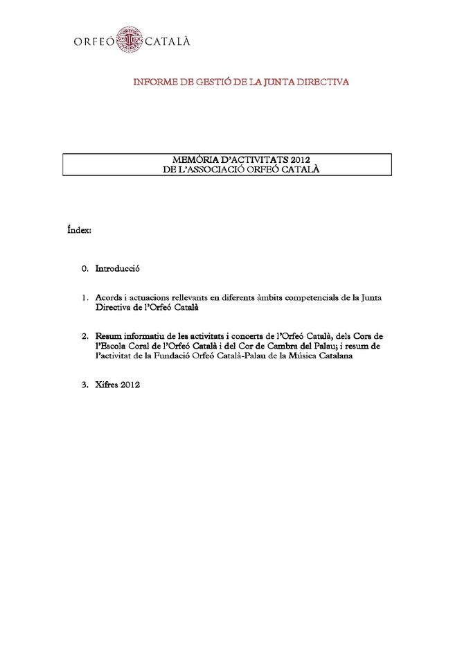 Informe de gestió de la Junta directiva Assemblea